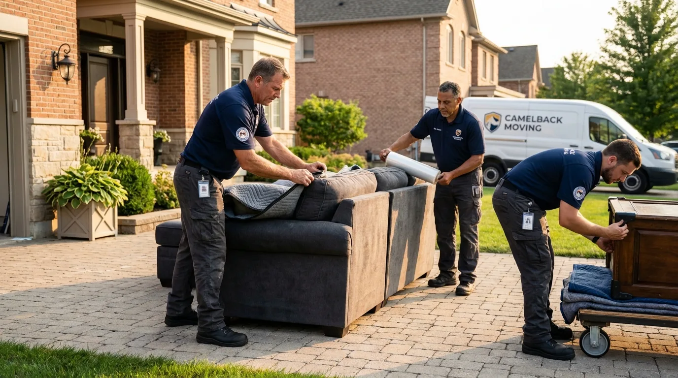 Large estate moving crew wrapping furniture in Eagle River, AK